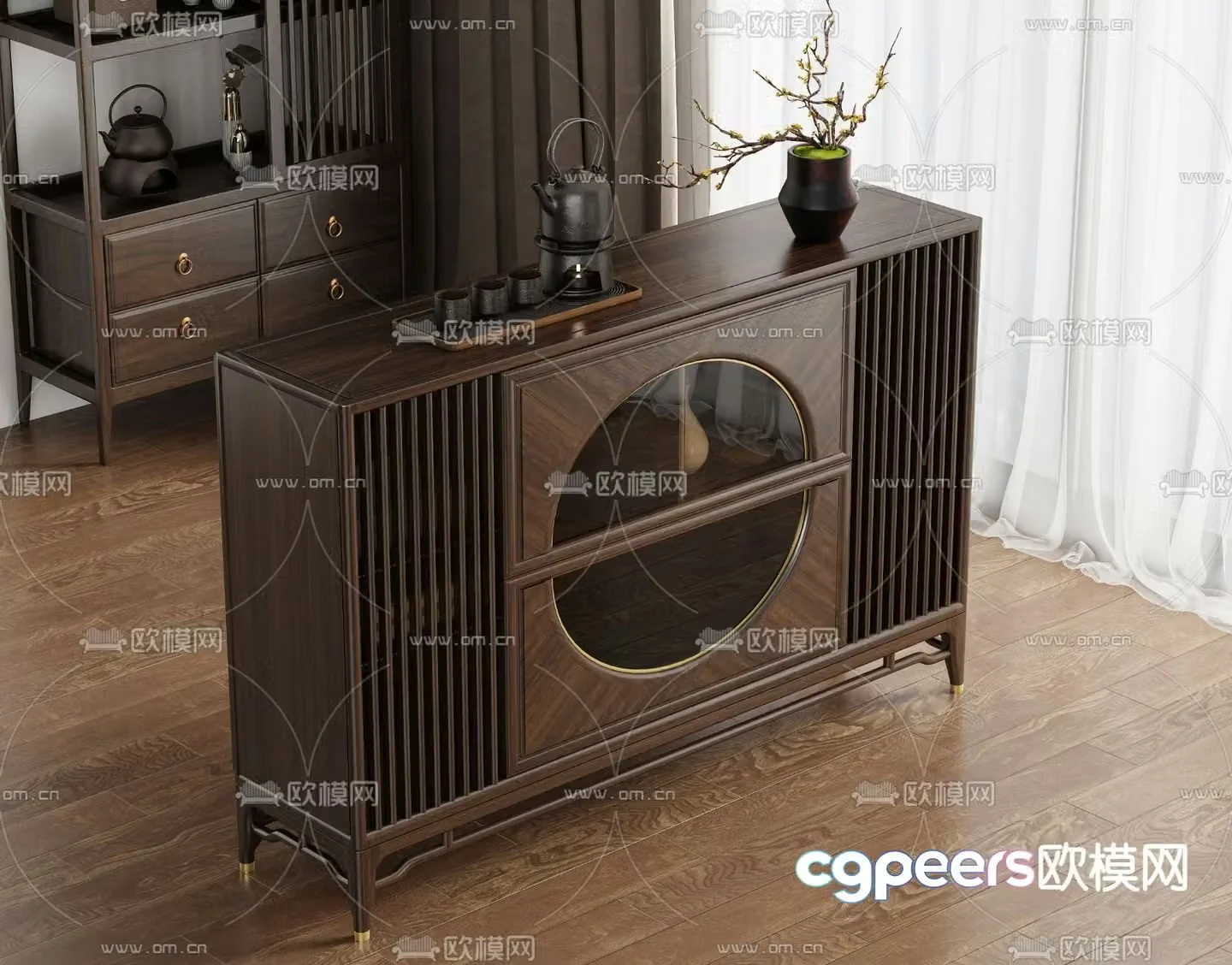 New Chinese tea cabinet tea cabinet mobile tea table 3D model