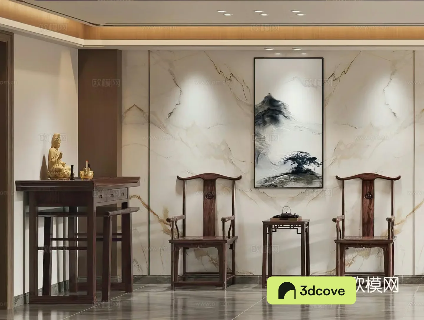New Chinese style shrine Taishi Chair Guanyin Bodhisattva statue side corner divine platform