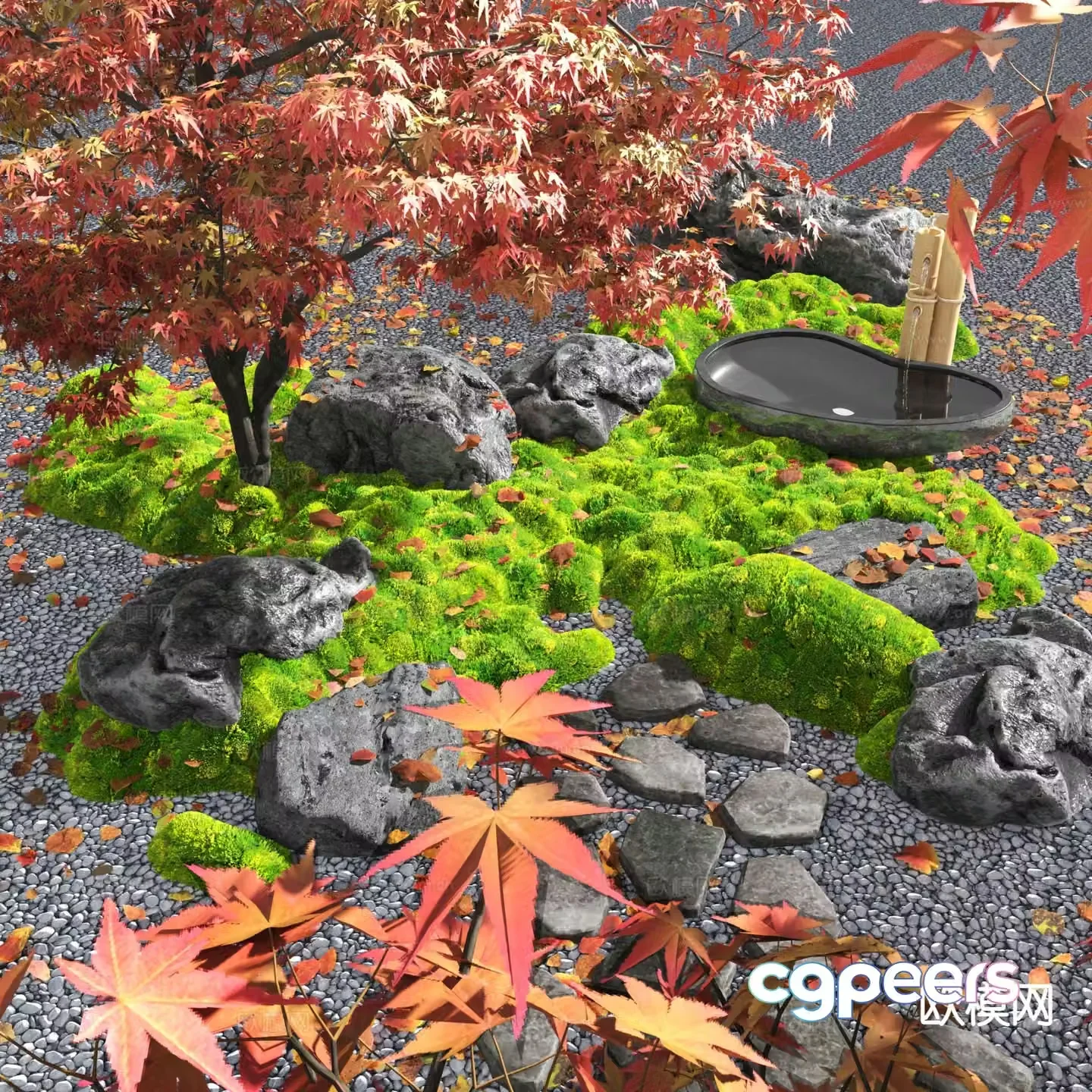 Courtyard landscape sketch moss landscaping 3D model