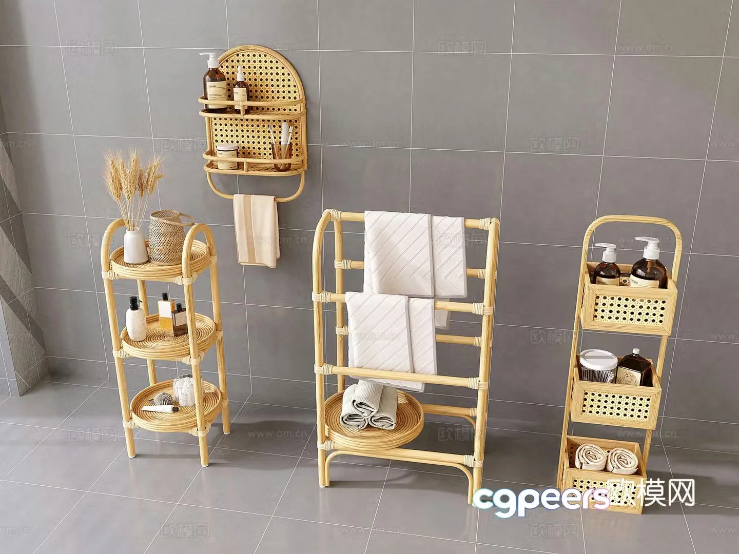 Wabi-sabi rattan storage rack rattan storage rack 3D model