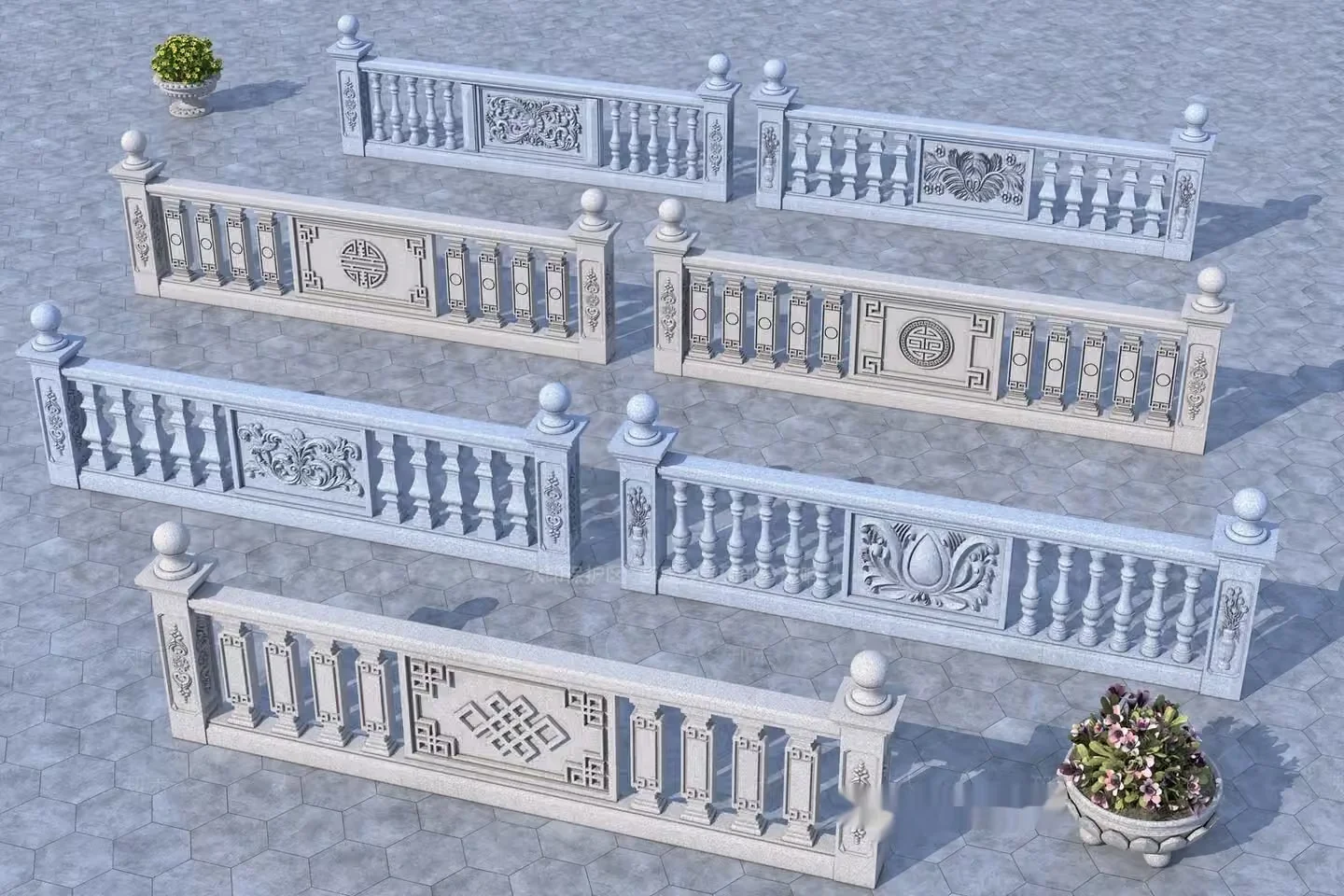 Decorative Stone Balustrades 3D Model – 604 – VRAY Render