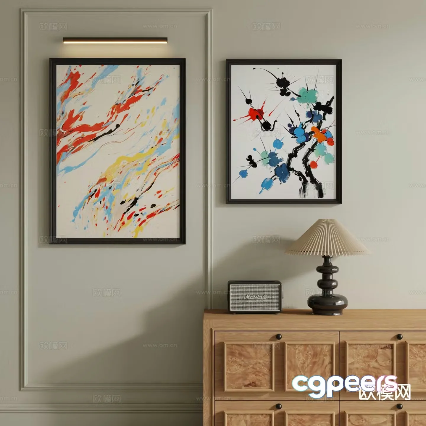 Modern decorative painting gradient painting splash ink hanging painting 3d model