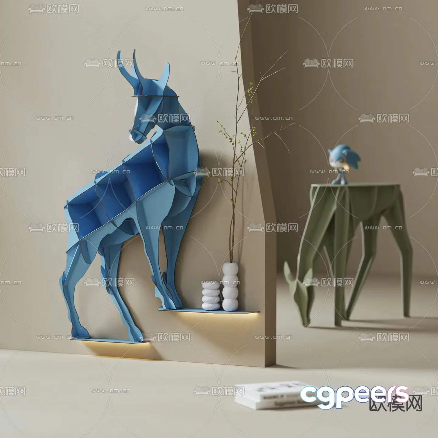 Cartoon bookcase deer bookshelf 3d model