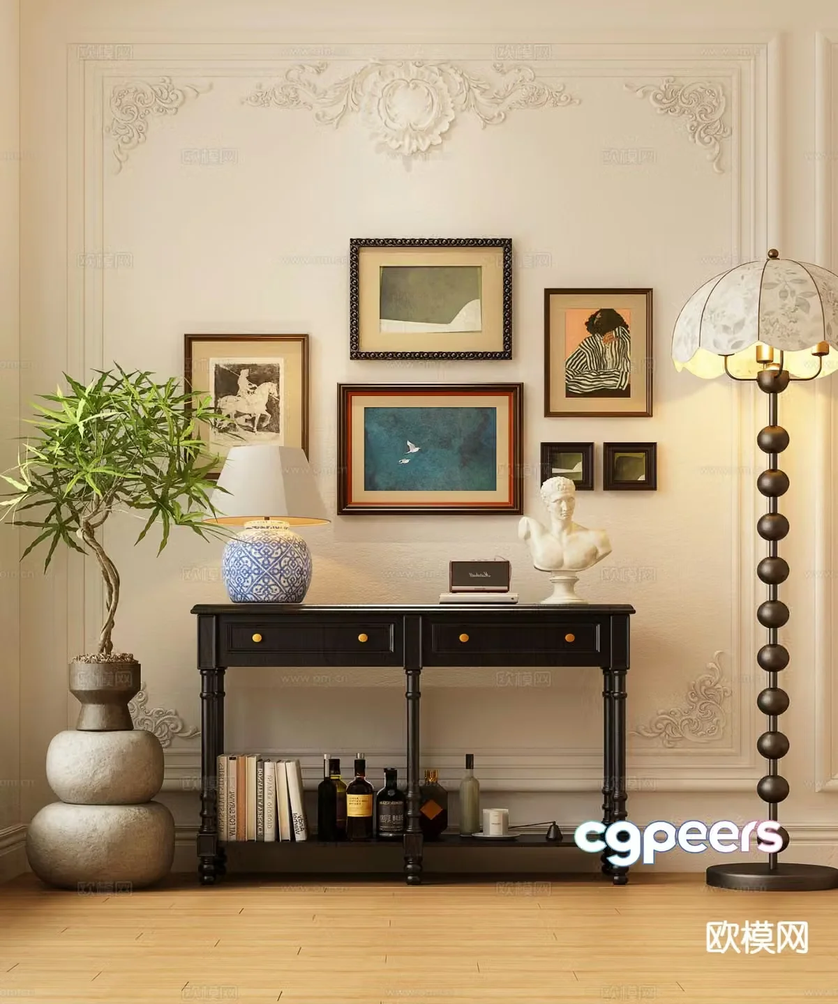 French style end view table 3D model