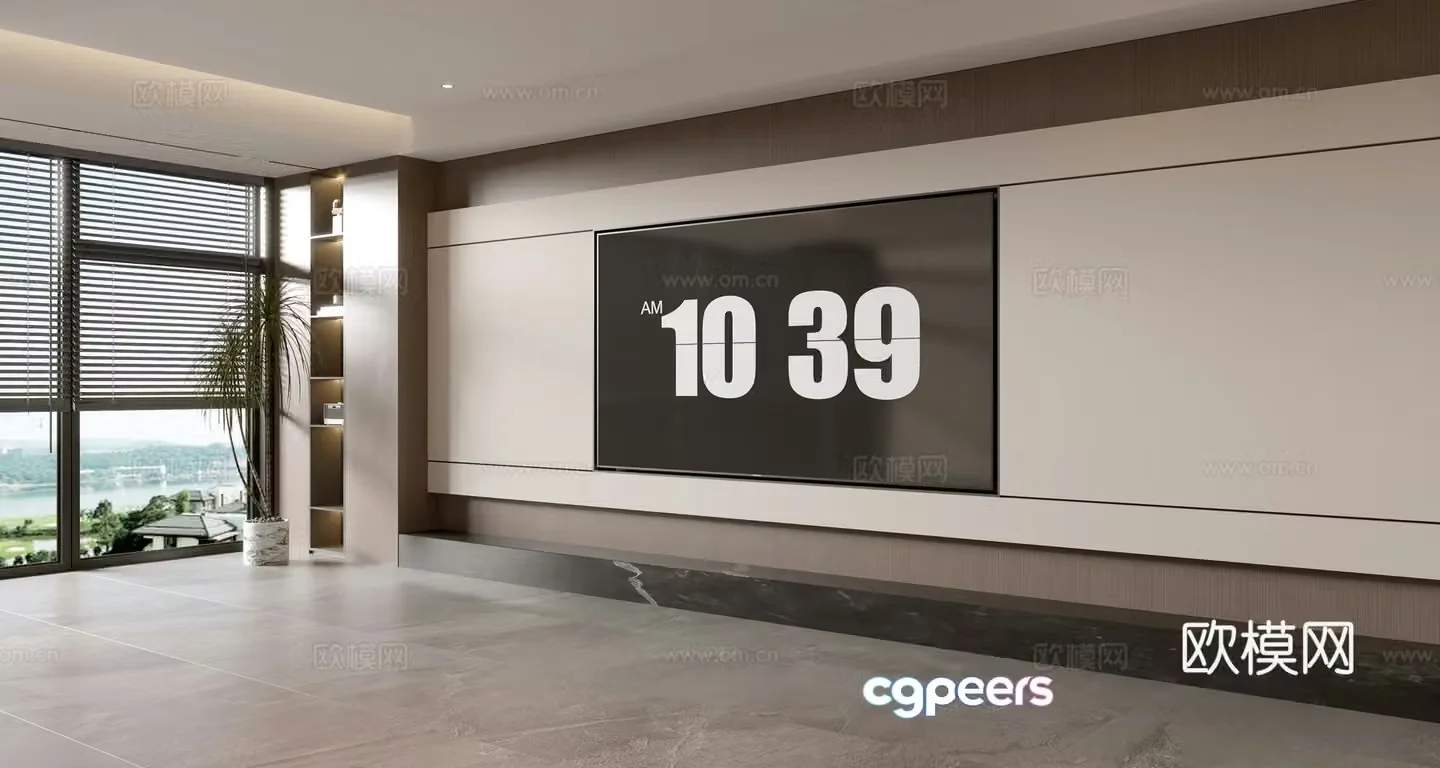 Modern simple living room light luxury TV background wall full wall TV cabinet 3D model