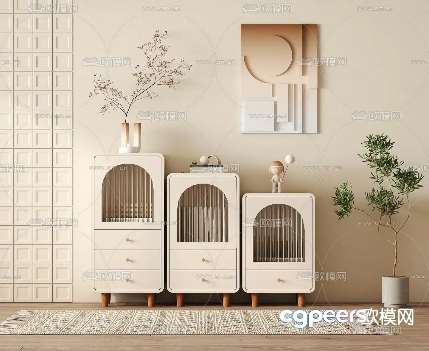 Cream style side cabinet 3D model