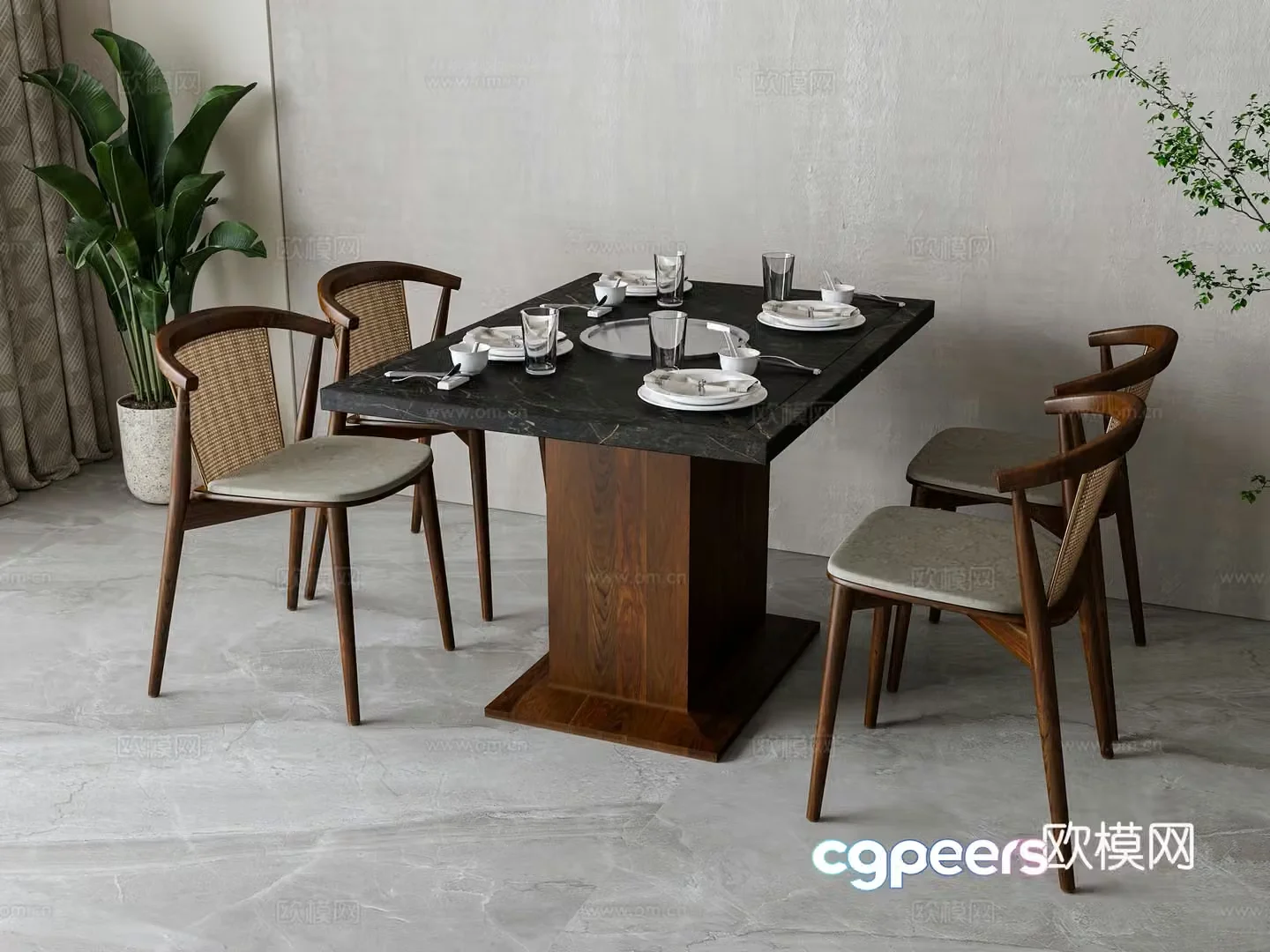 New Chinese hot pot table and chair dining table and chair 3D model