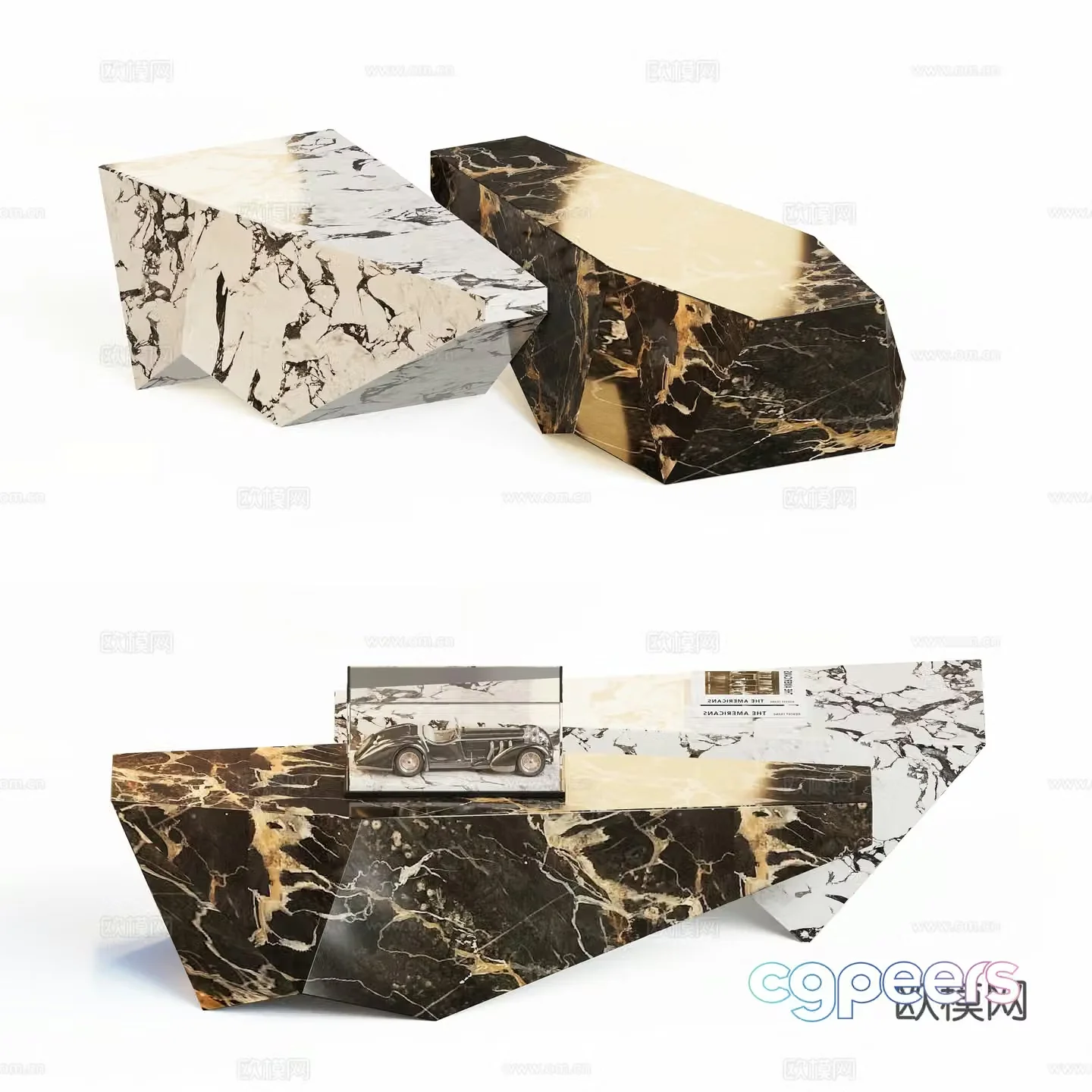 Modern special-shaped stone coffee table 3D model