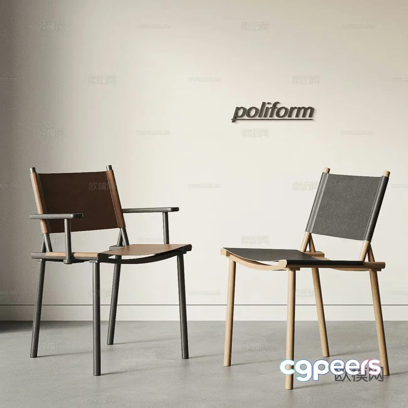 POLIFORM modern dining chair combination leather chair wooden chair single chair dining chair leisure chair 3d model