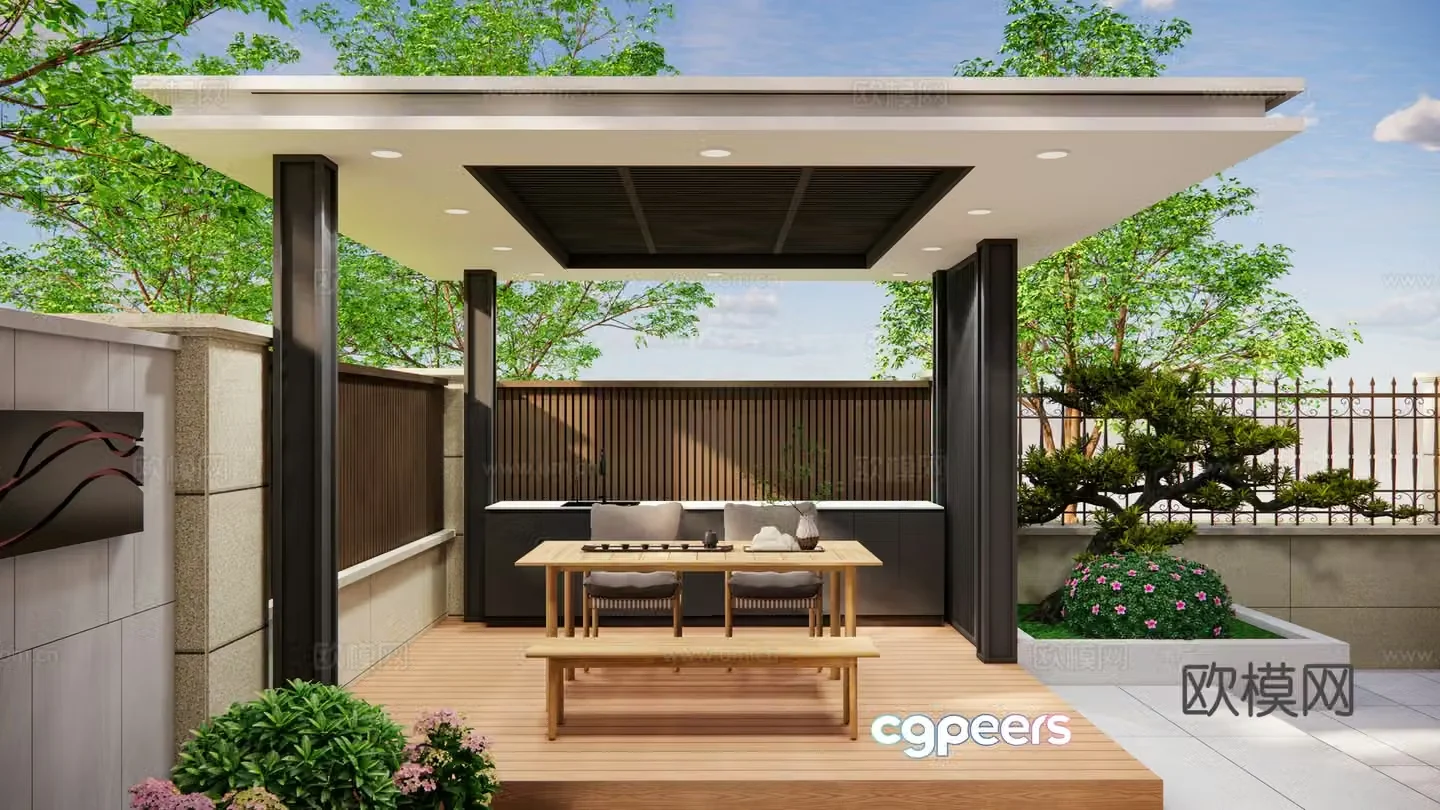 New Chinese style villa garden landscape courtyard landscape 3d model