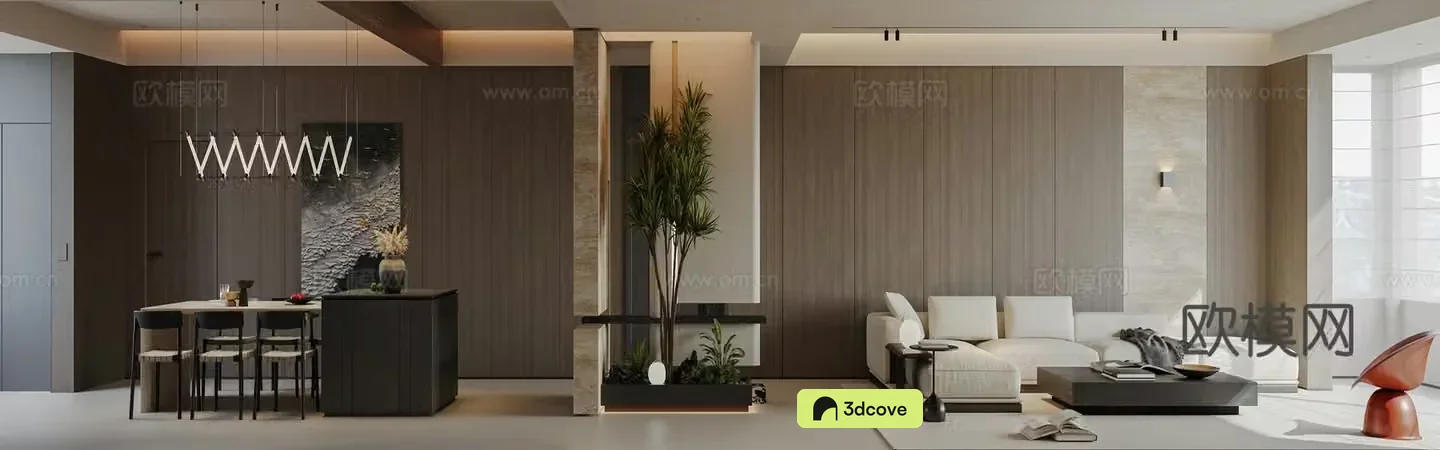 Modern light luxury living and dining room