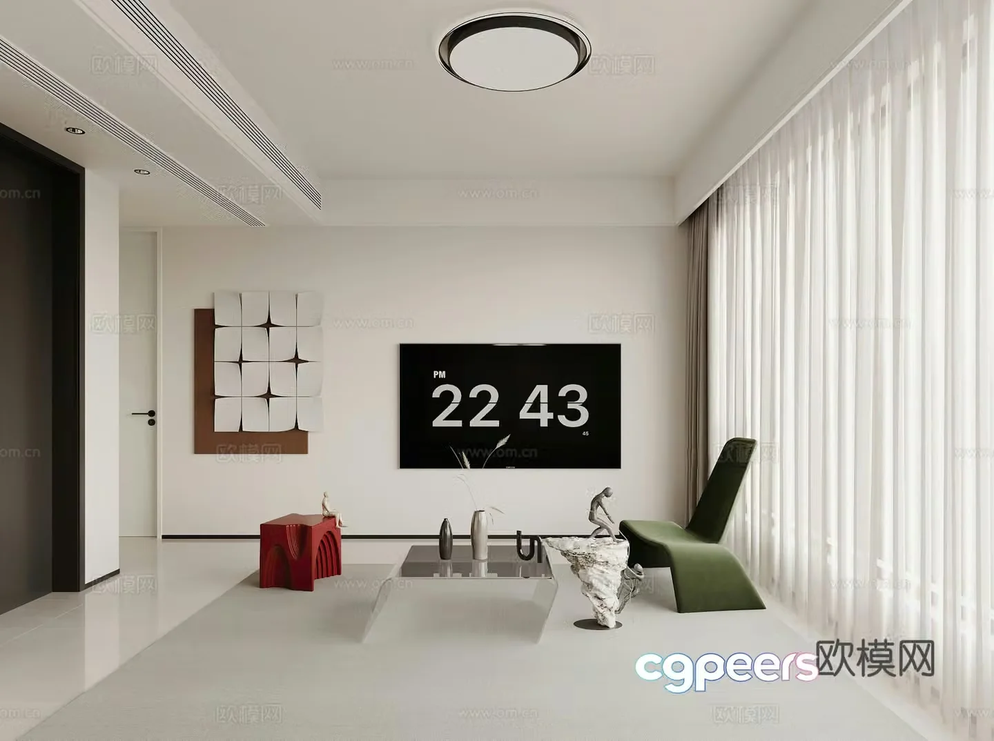 Modern living room TV background wall leisure chair side table corner table decoration decoration 3d model