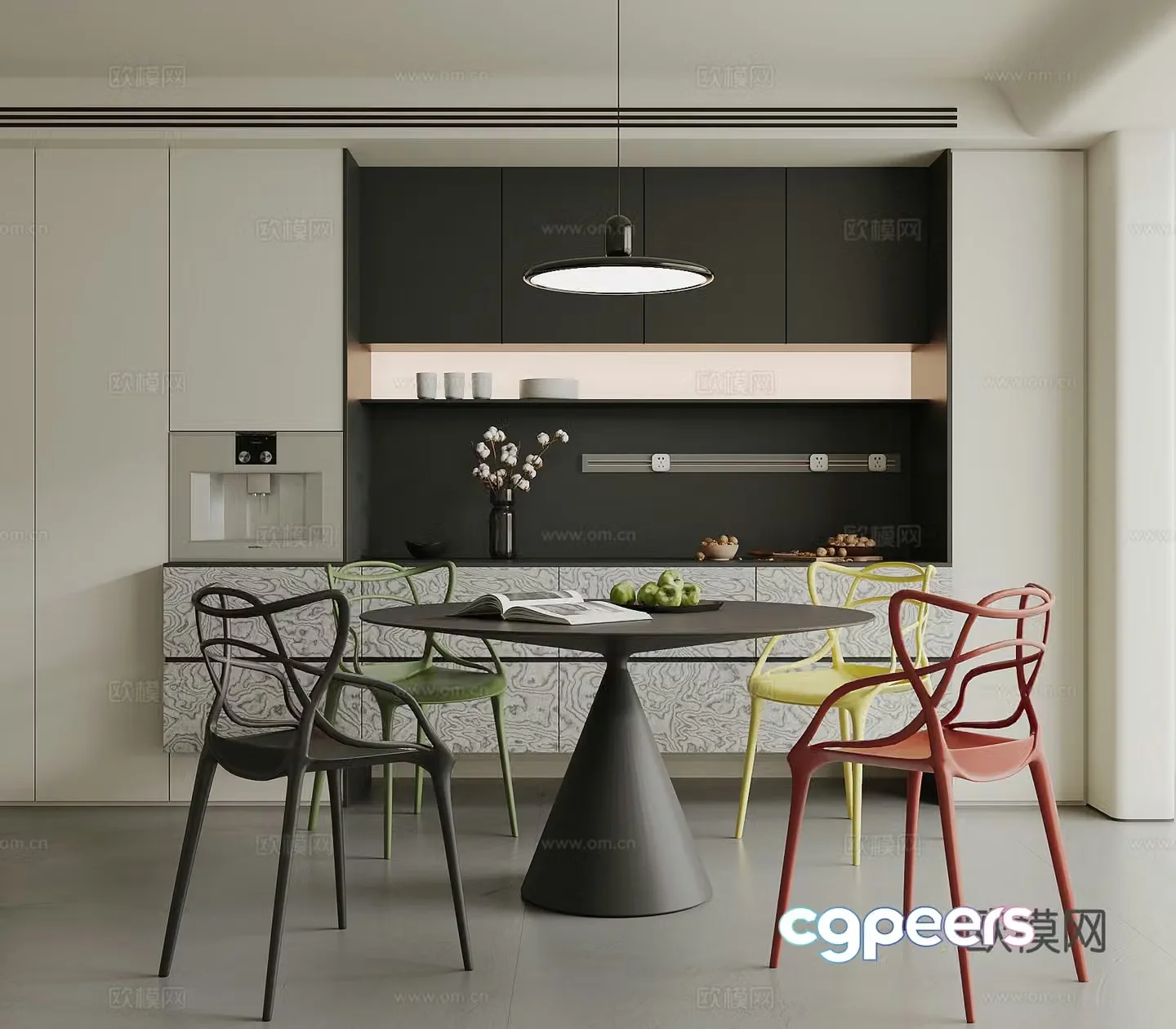 Modern restaurant Minimalist restaurant Round dining table and chair 3D model