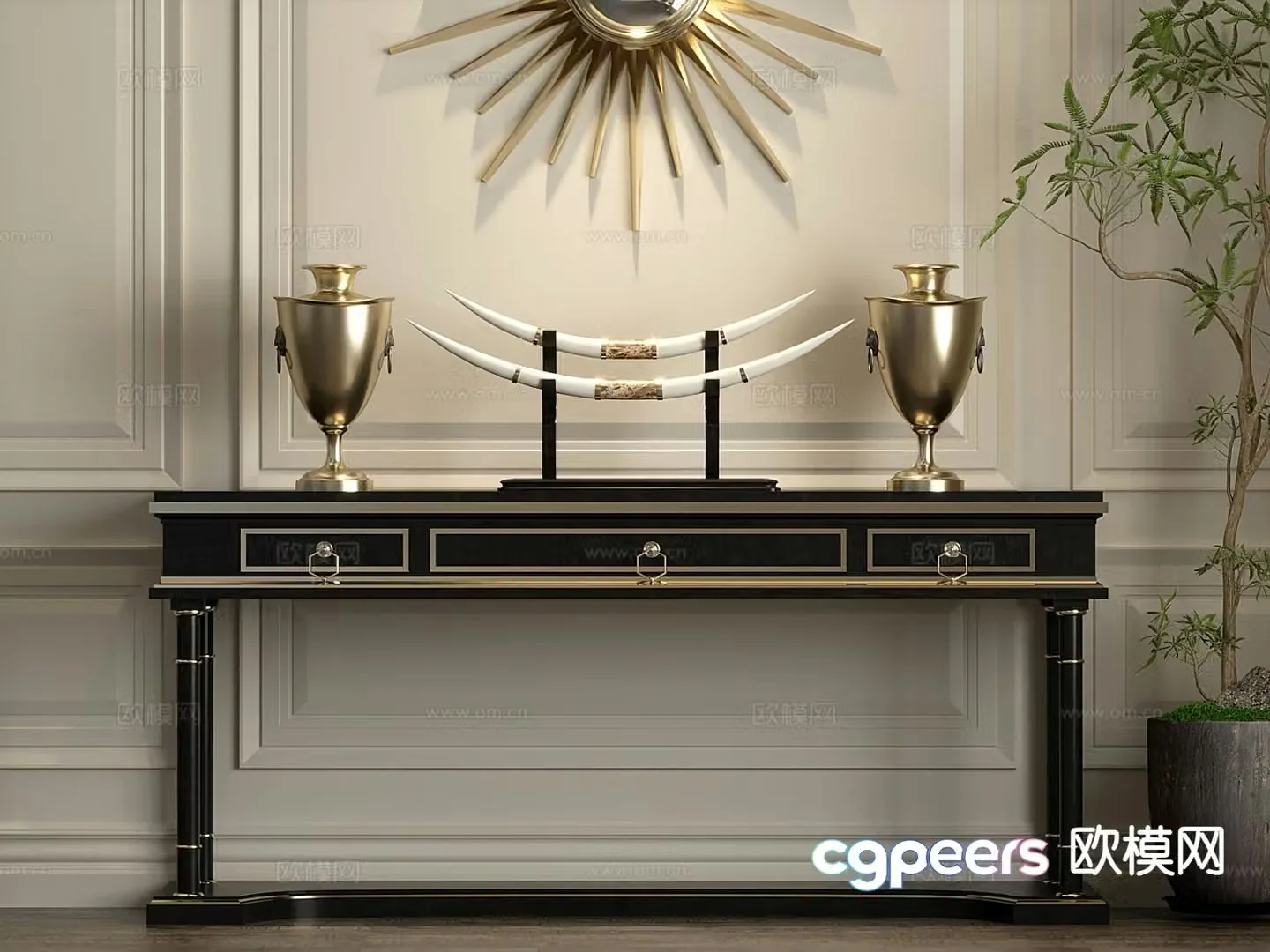 European style end view table end view table 3d model