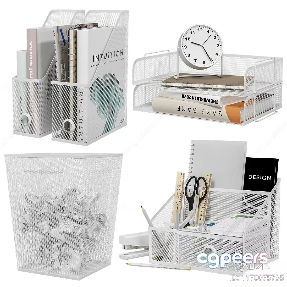 White Metal Desk Accessories 3D Model – 2917 – VRAY Render