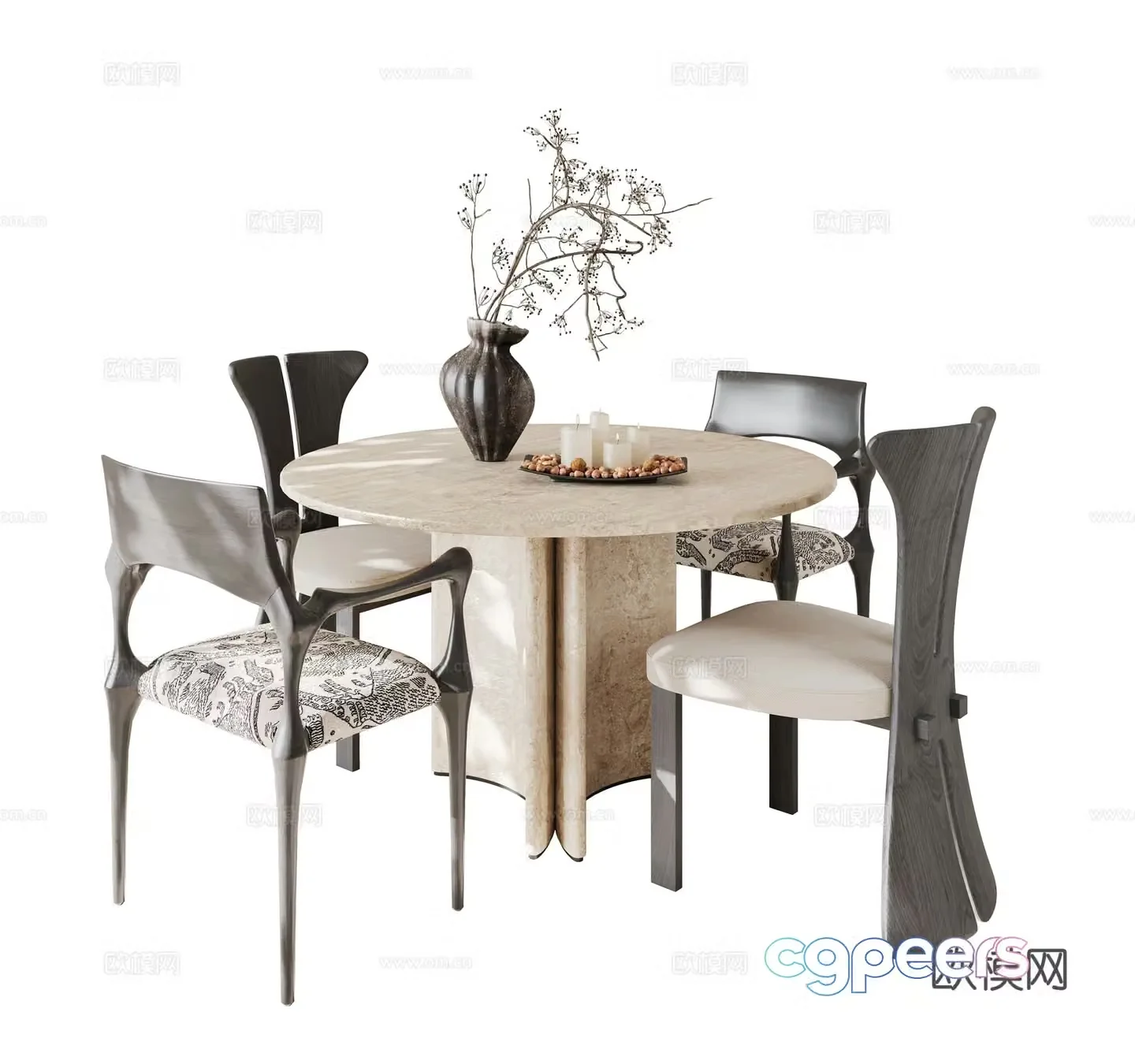 Medieval style dining table and chairs 3d model