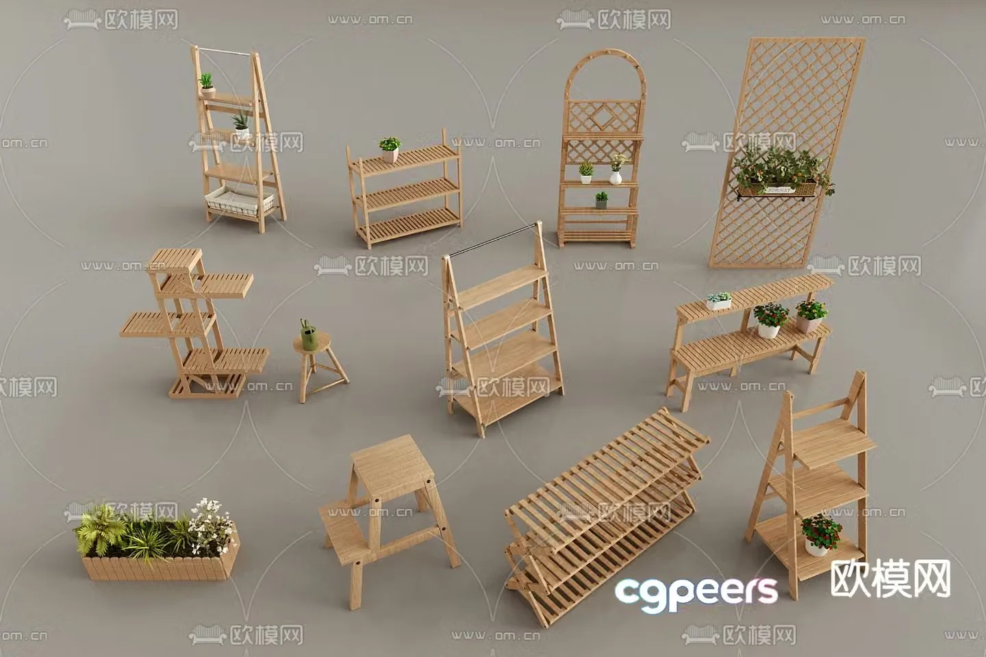 Potted flower stand flower table storage rack 3D model