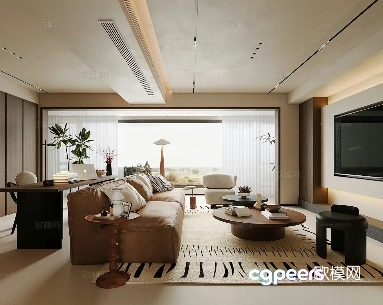 Middle style living room large apartment living room Wavizu Living room horizontal living room sofa coffee table 3D model