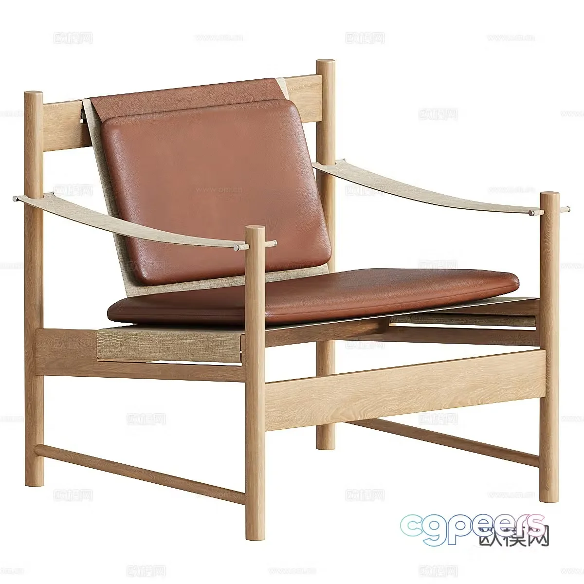 New Chinese style wooden leather armchair 3d model