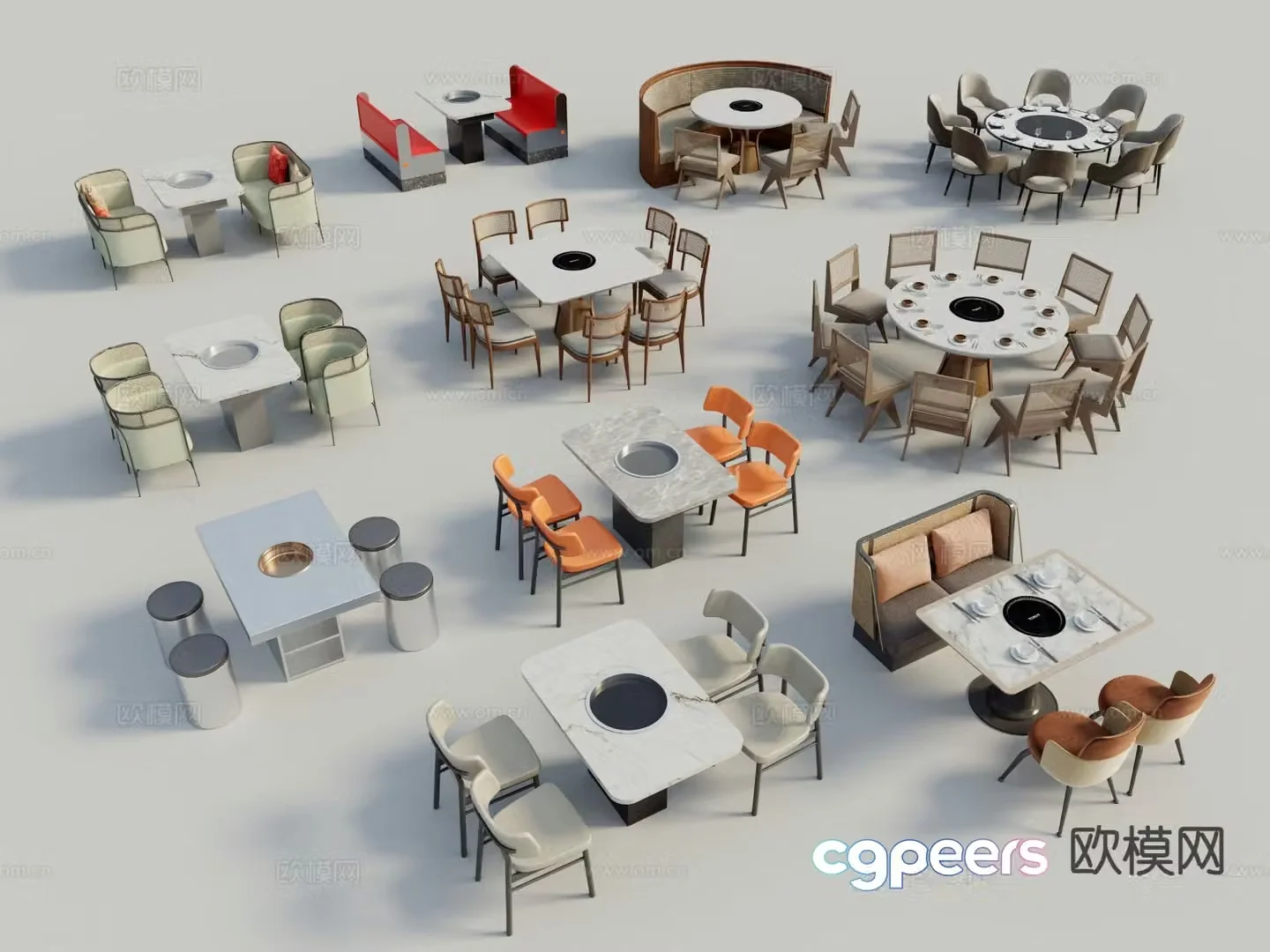 Modern hot pot table dining table and chairs 3d model
