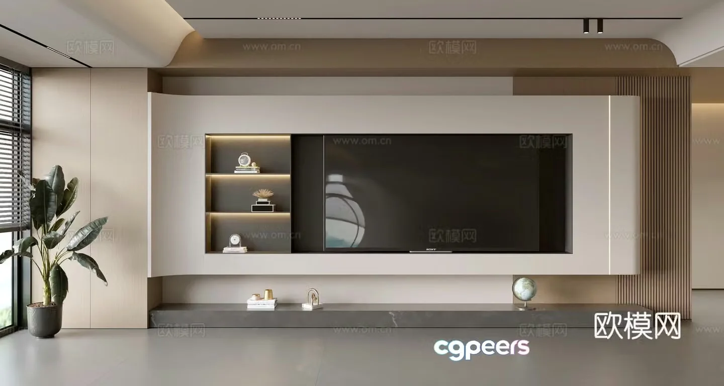 Modern simple living room balcony cabinet sofa combination coffee table sofa background wall 3d model