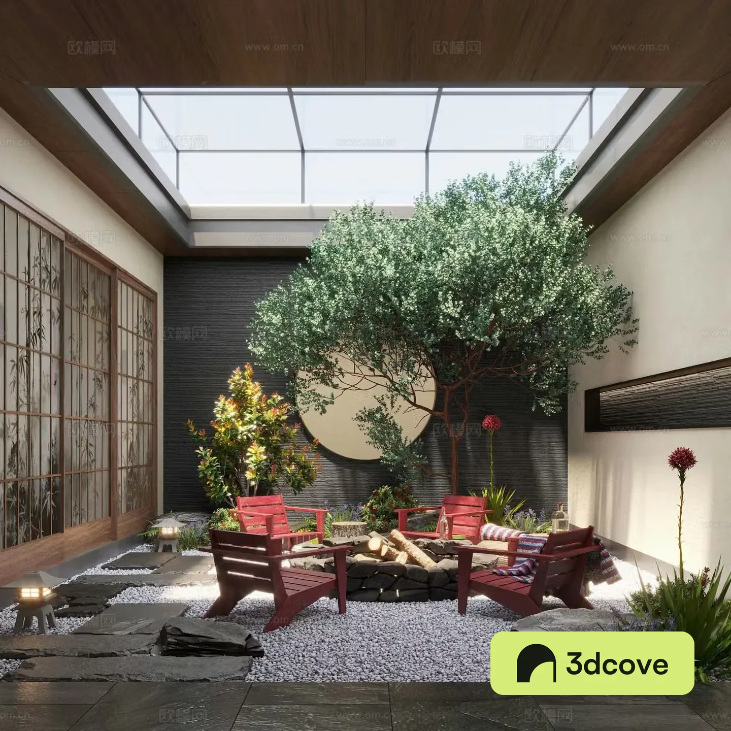 New Chinese style Zen patio courtyard landscape plants moss landscape