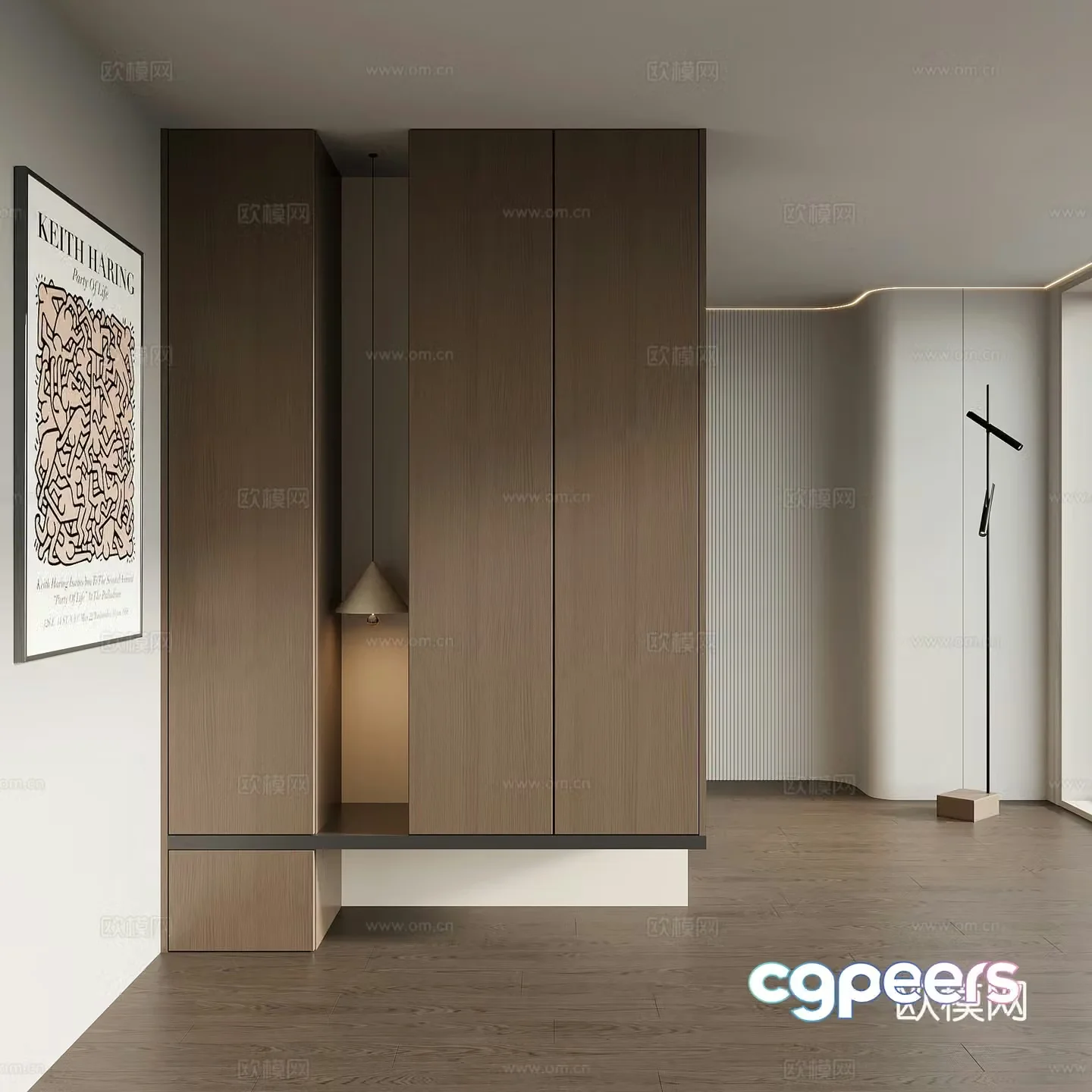 Italian minimalist porch cabinet door-entry shoe cabinet porch background 3D model