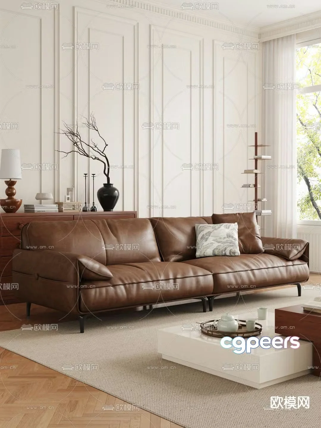 Leather Sofa Double Sofa 3d model