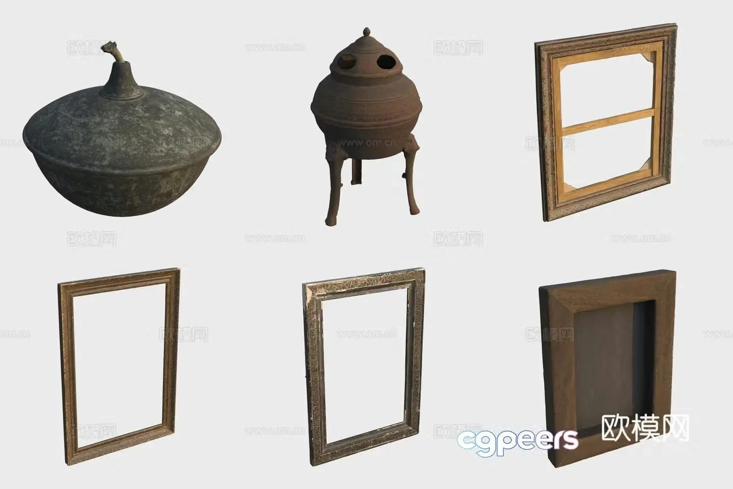 Incense burner window frame photo frame ancient interior items decoration ornaments 3D model