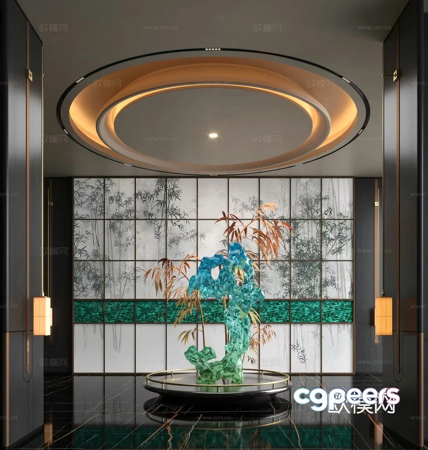 New Chinese hotel hall glass art installation 3d model