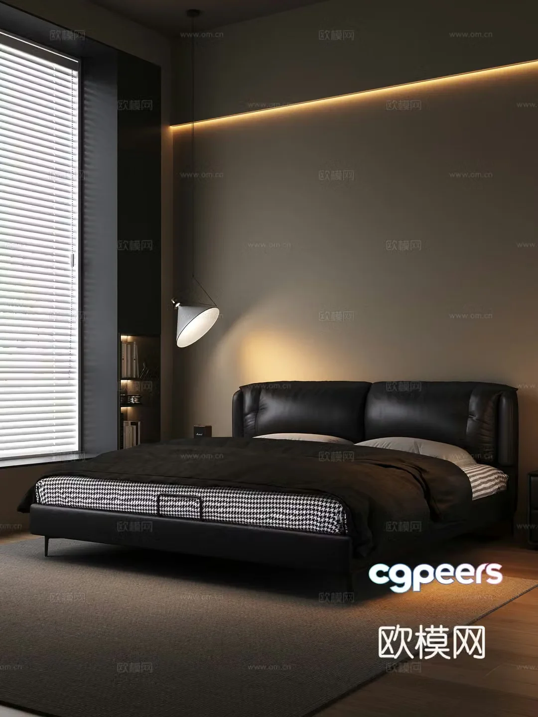 Italian minimalist double bed 3D model