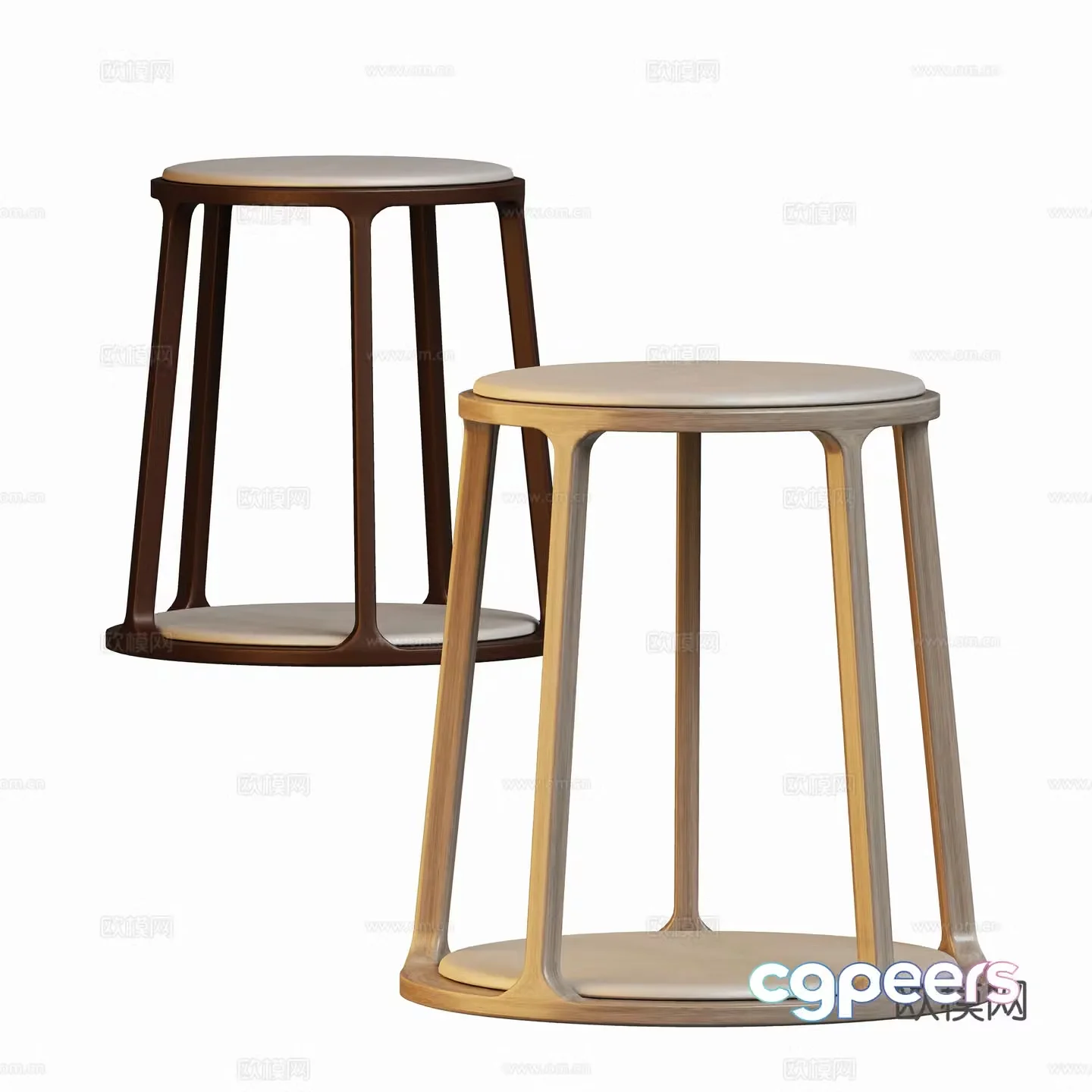 Modern log round stool 3d model