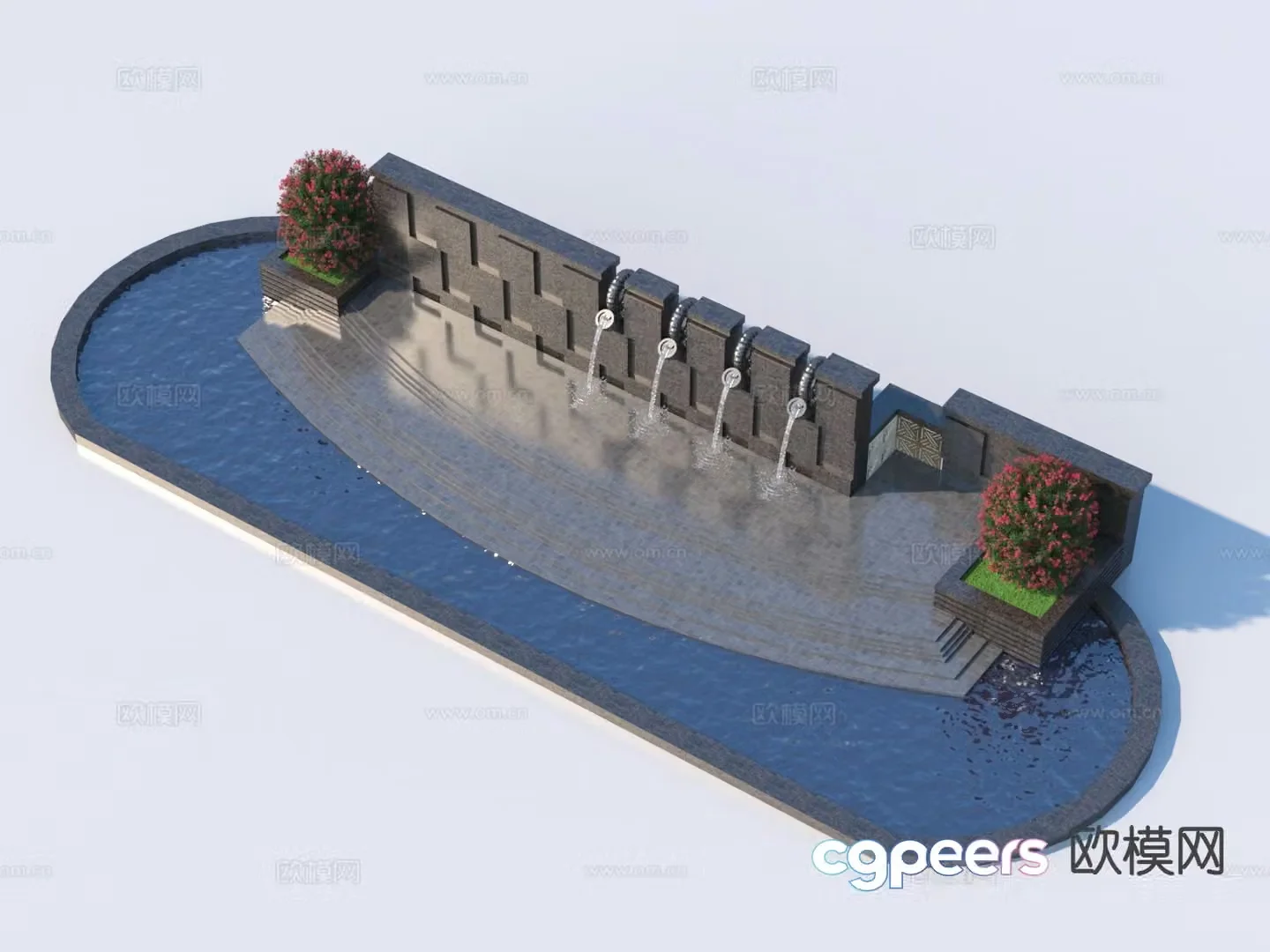 Fountain sketch flower pond water feature 3D model