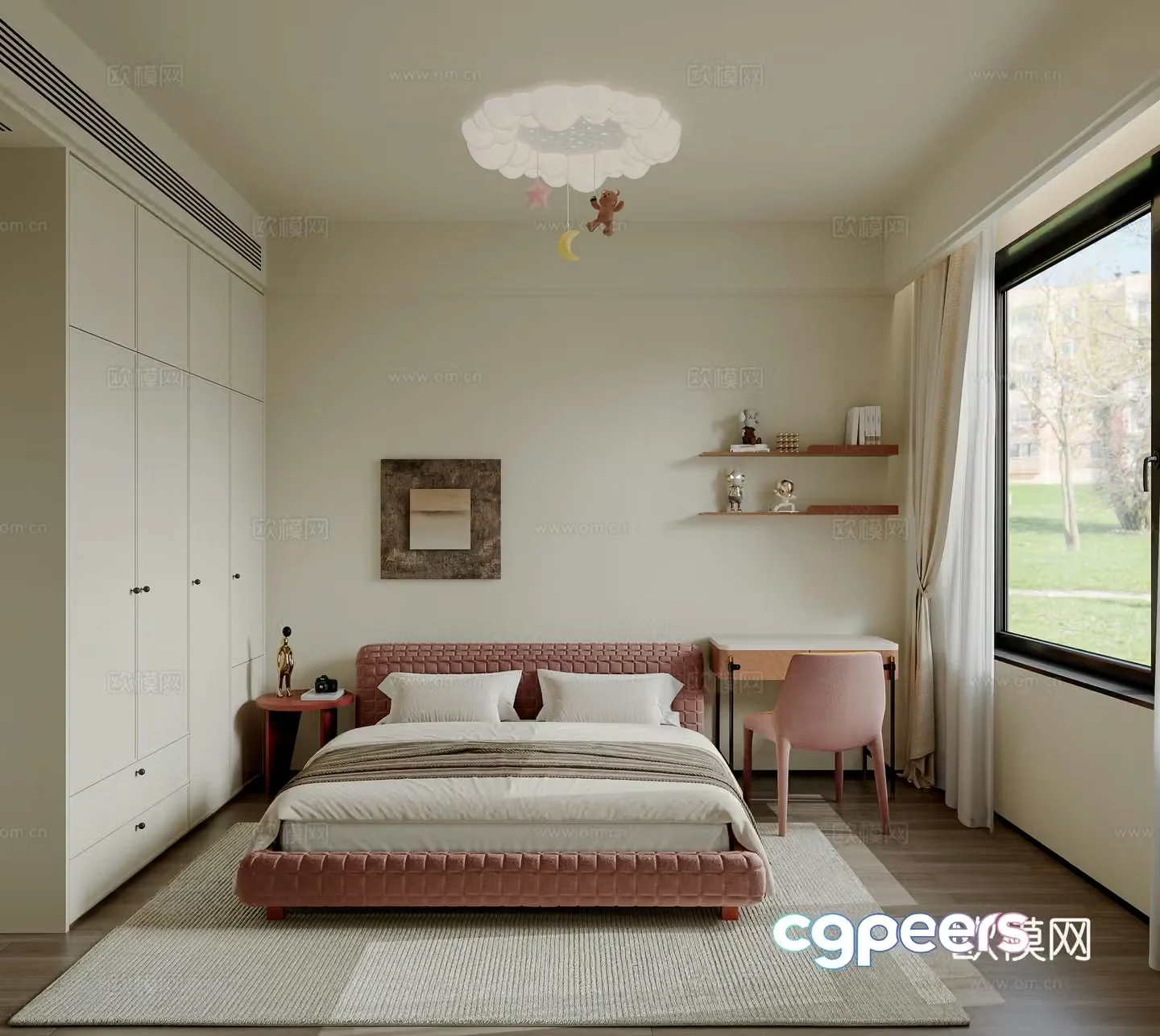 Wasabi Cream Style Retro Style Bedroom 3D Model