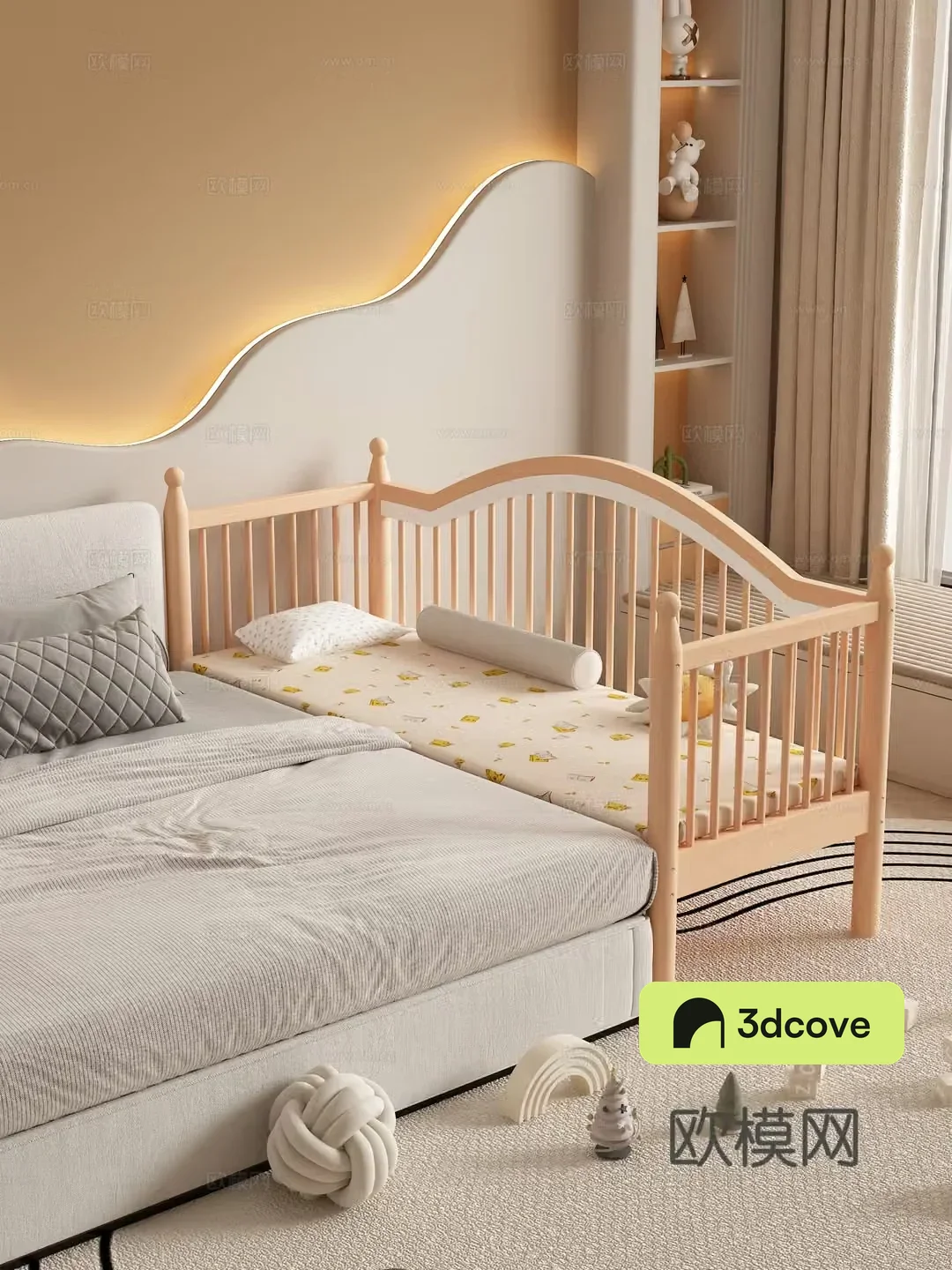 Spliced â€‹â€‹bed Children’s bed Guardrail lifting bed Crib Children’s room Children’s bedroom 3D model