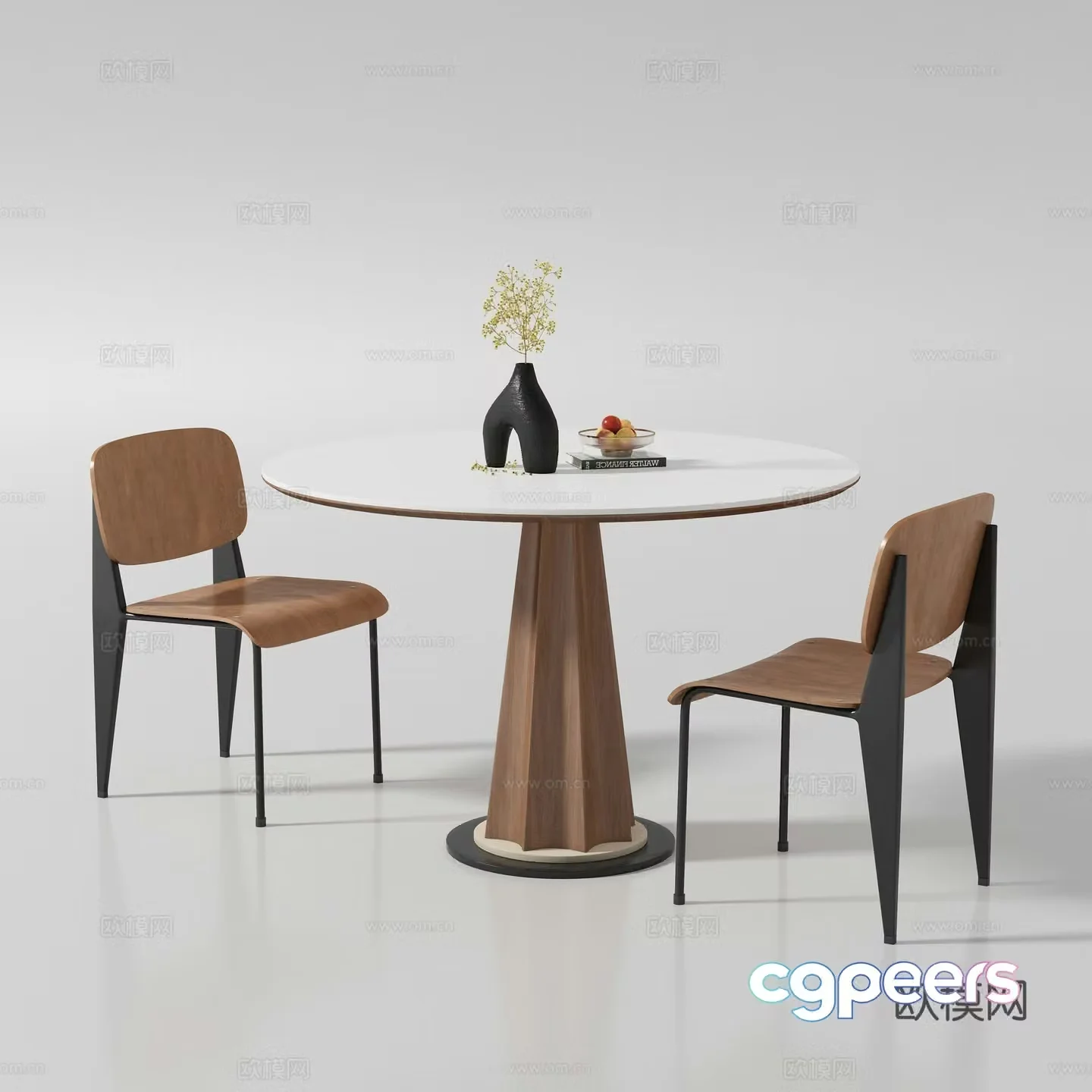 Round dining table and chair 3d model