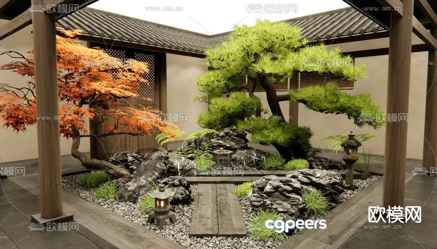 Courtyard landscape patio garden 3d model