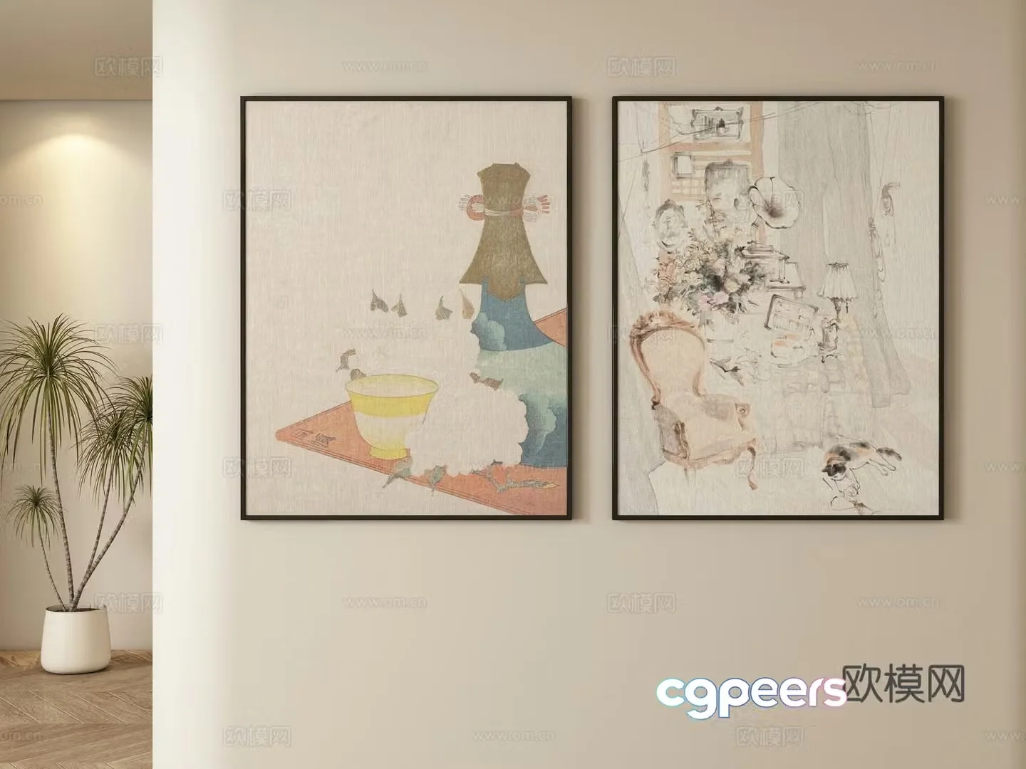 Modern abstract decorative painting hanging painting 3d model