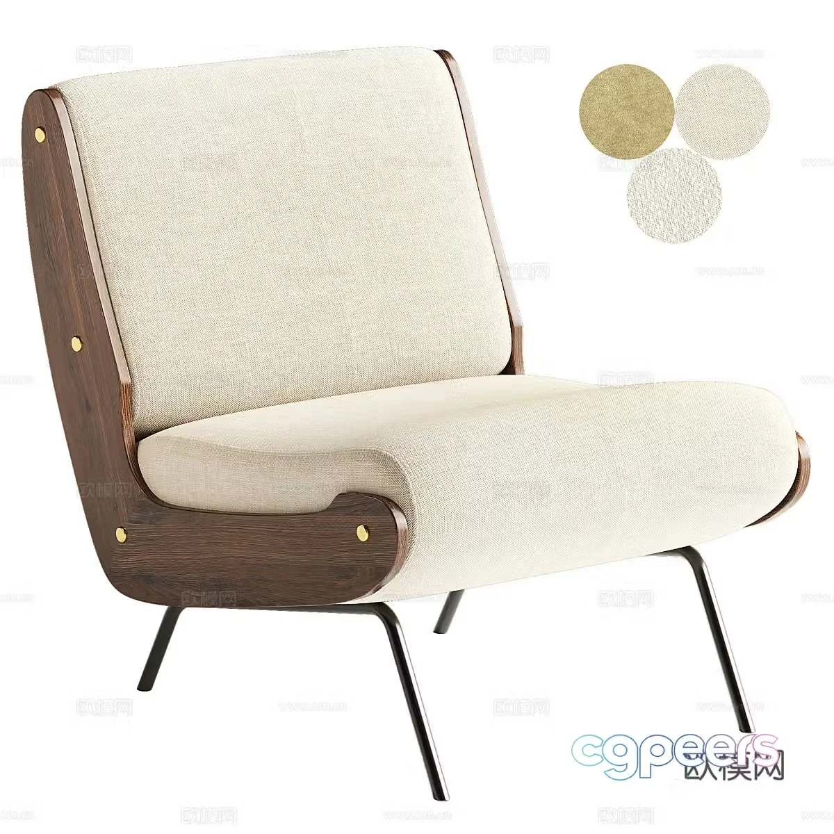 Modern IVORY fabric lounge chair 3d model