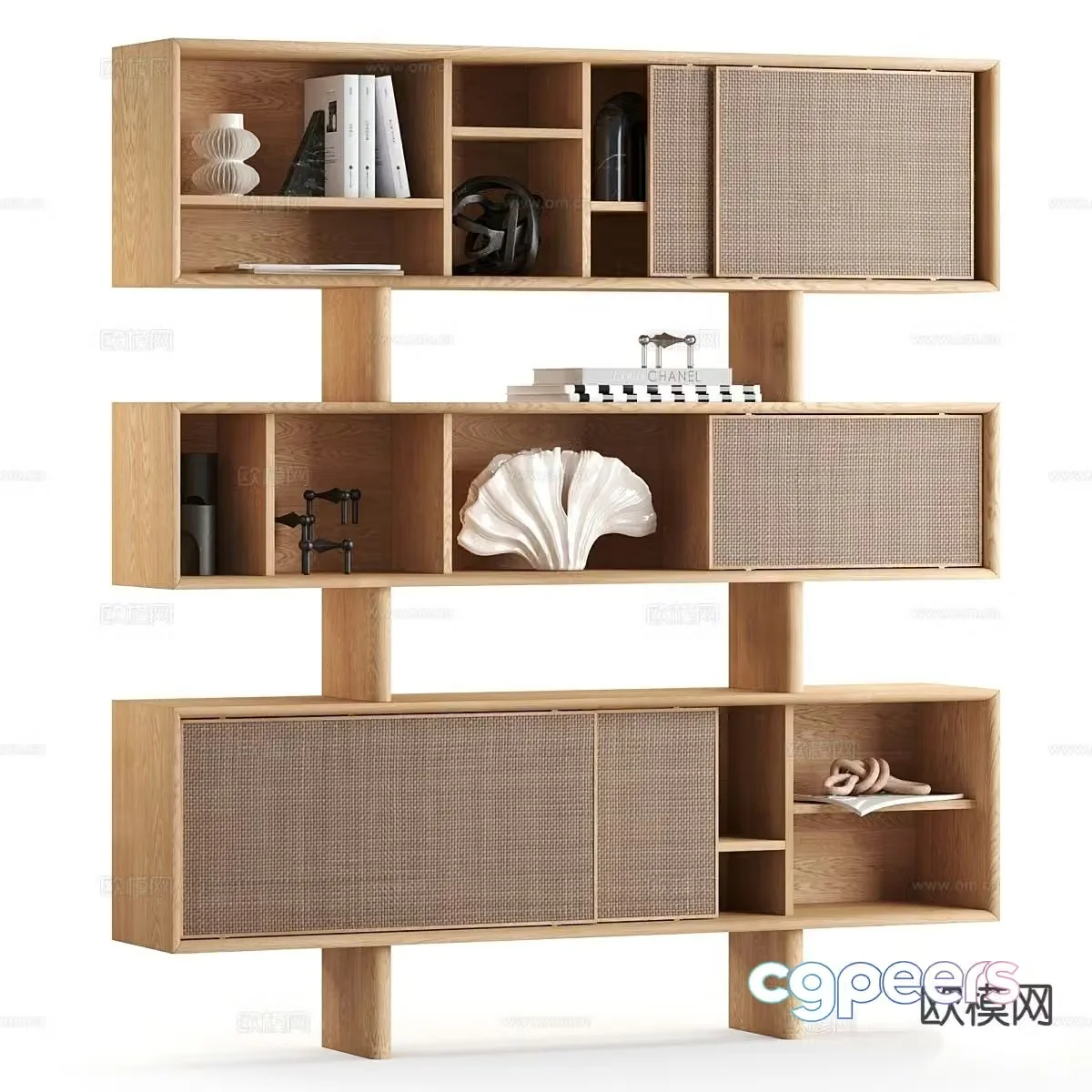Log style bookcase display cabinet 3d model