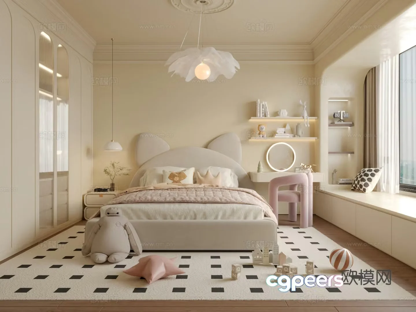 Modern creamy style children’s room 3d model