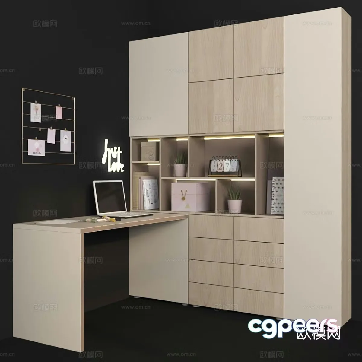Modern bookcase desk integrated cabinet 3d model