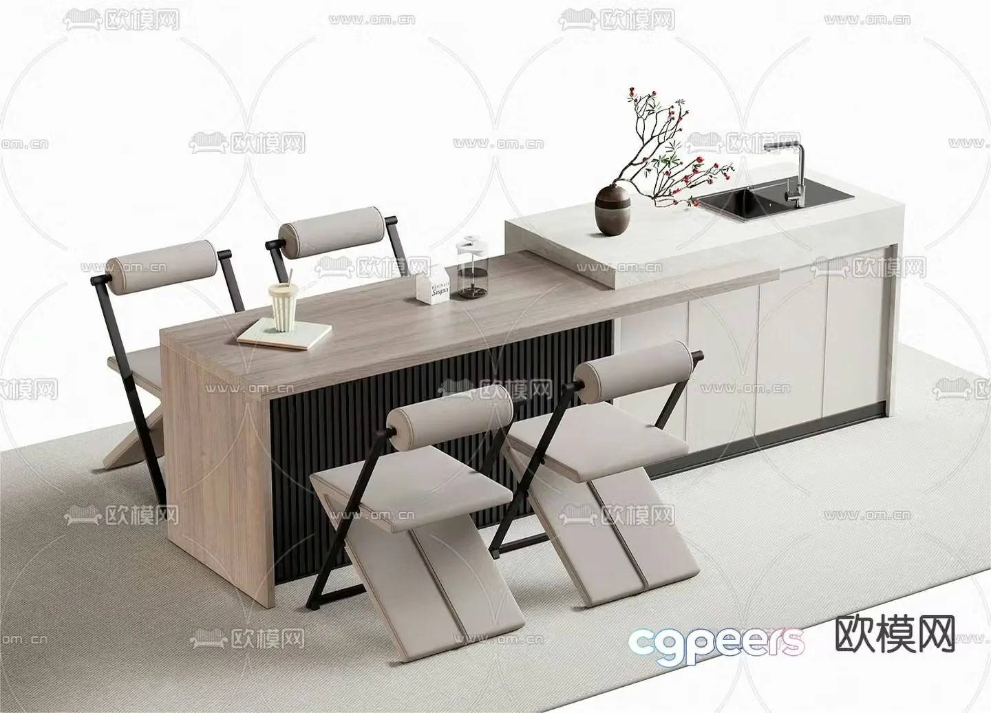 Western kitchen bar dining bar chair 3d model