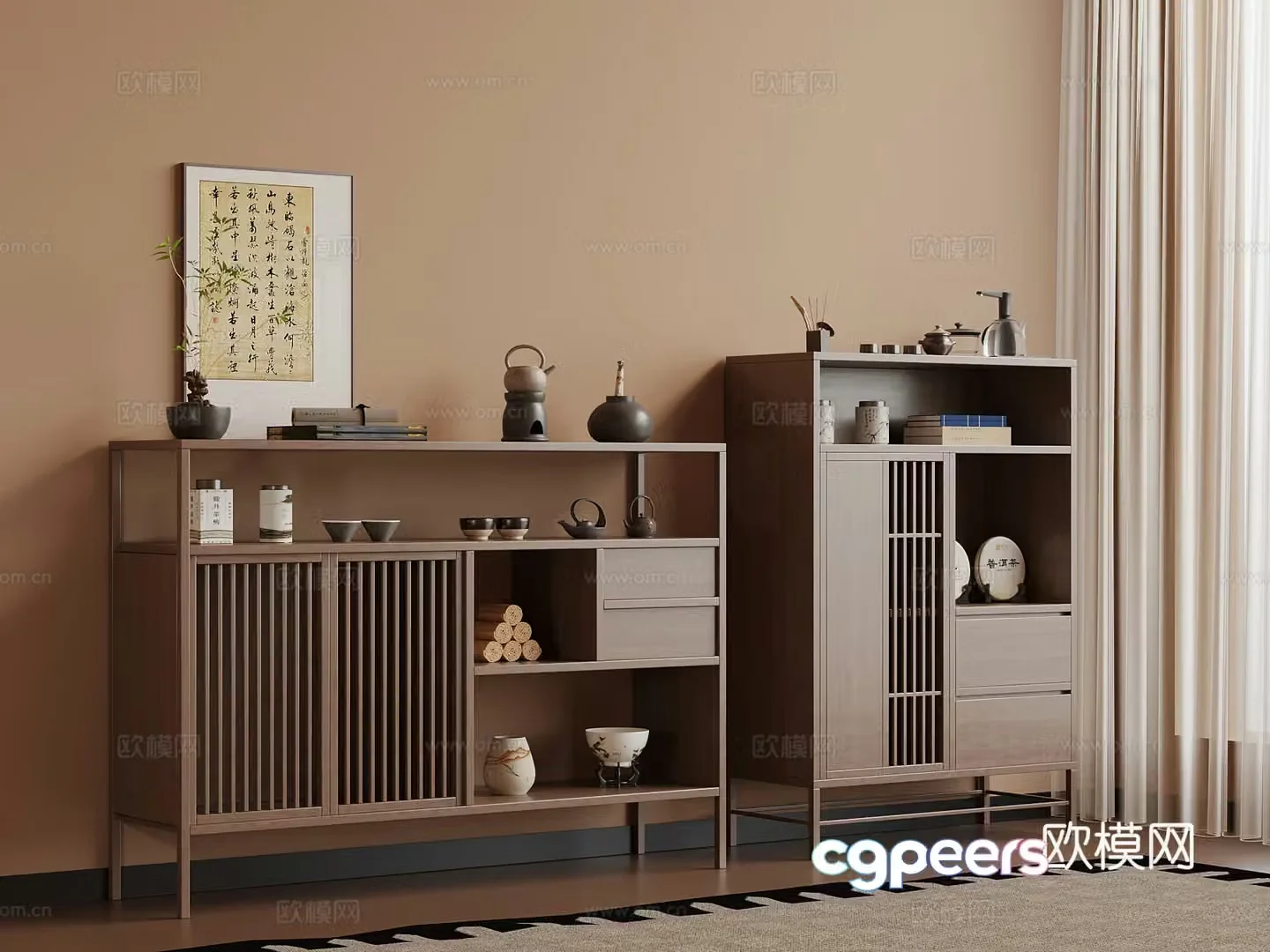 New Chinese style tea cabinet tea cabinet tea set teapot 3d model