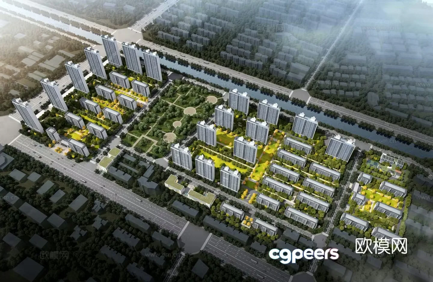 3D model of residential bird’s eye view