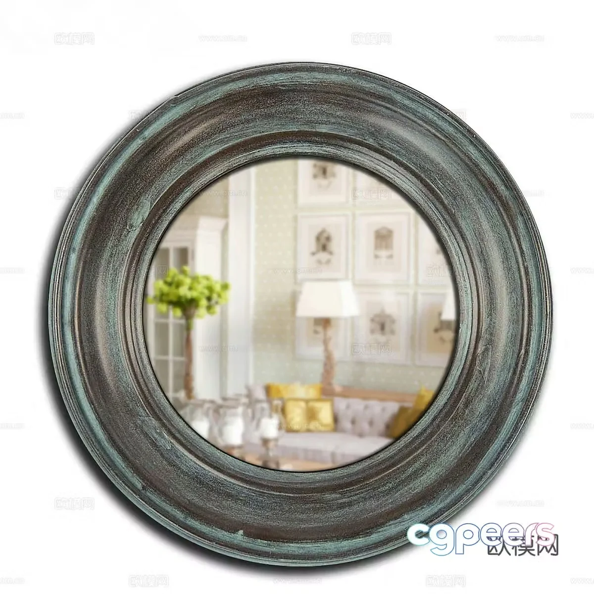 Middle-aged round mirror hanging mirror mirror 3d model