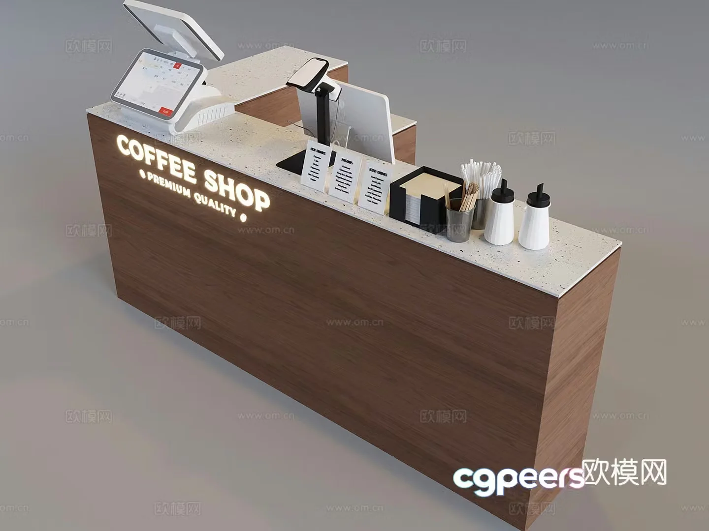 Middle-aged solid wood cashier cashier system ordering machine Apple desktop computer coffee shop cashier 3D model
