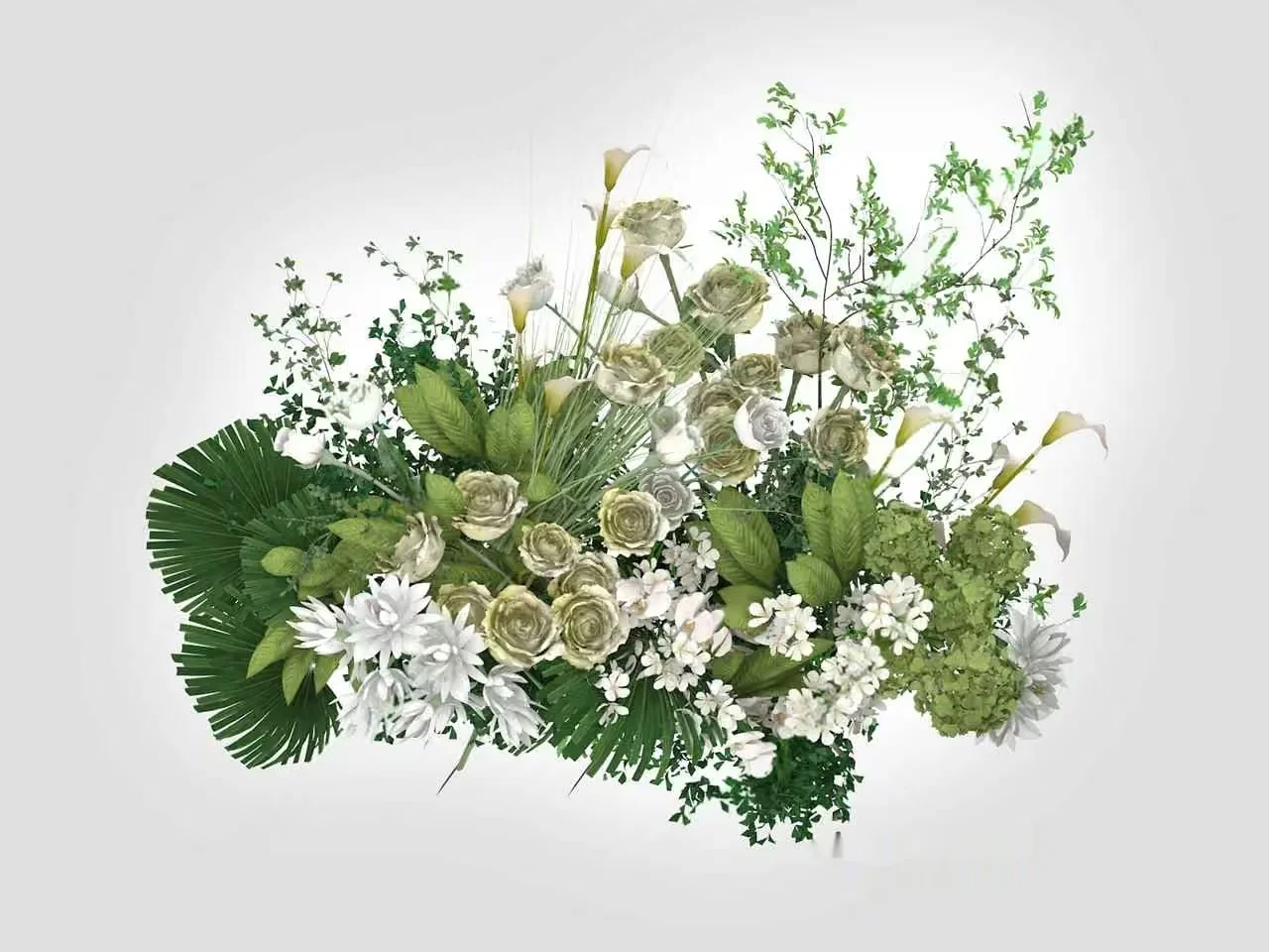 White And Green Floral Arrangement 3D Model – 14386 – VRAY Render