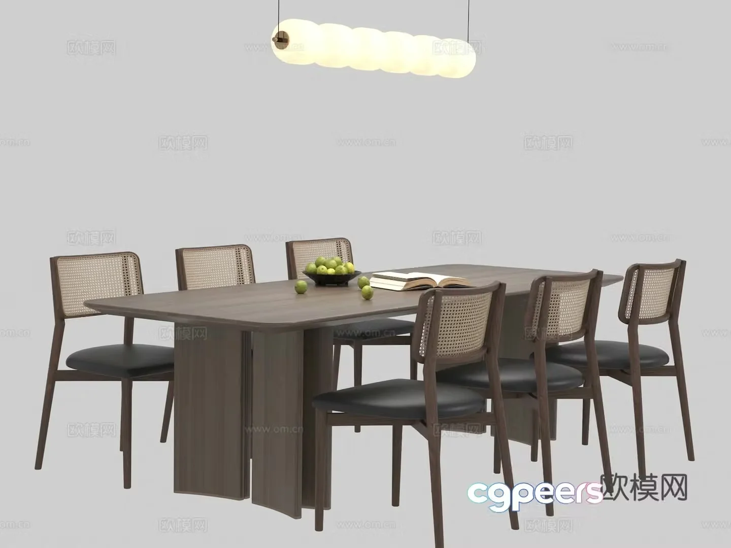 Medium style dining table and chair combination 3D model