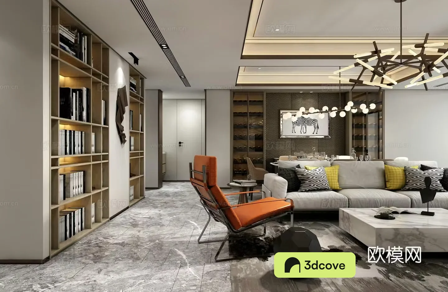 Modern living and dining room sofa dining table dining chair chandeliers decorative cabinet